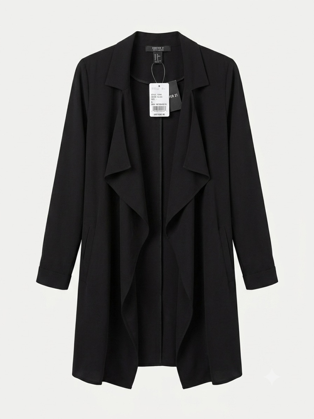 Black Draped Open Front Jacket